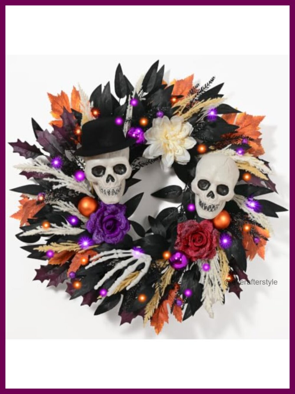 24 Inch Halloween Wreath Gothic Skull Skeleton Front Door Decor